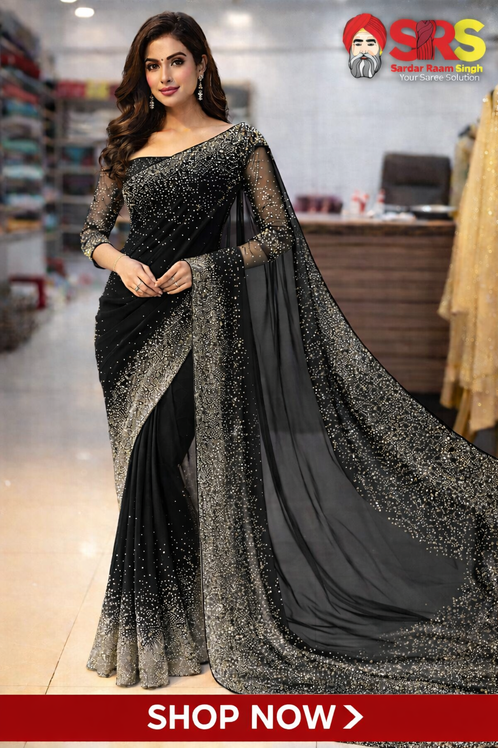 Chiffon Saree with Korean Stone Border