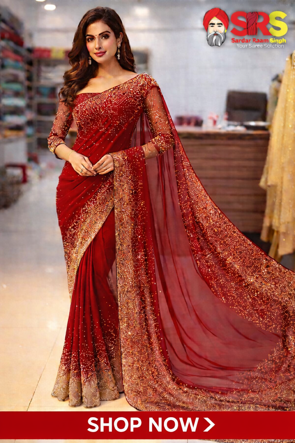 Chiffon Saree with Korean Stone Border