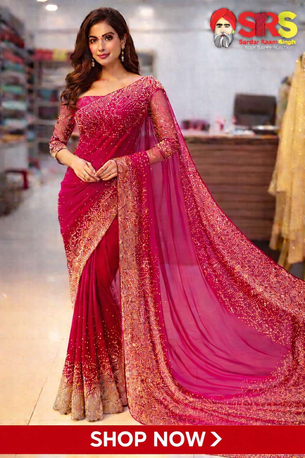 Chiffon Saree with Korean Stone Border