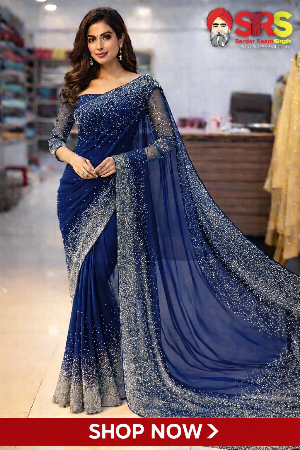 Chiffon Saree with Korean Stone Border