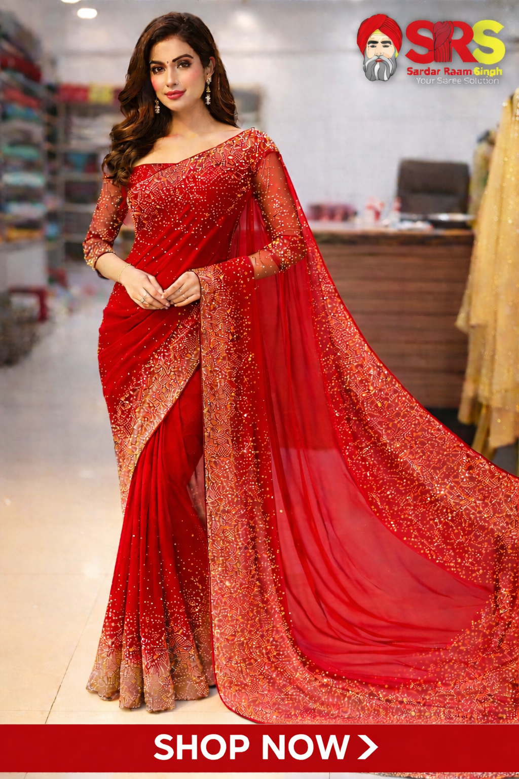 Chiffon Saree with Korean Stone Border