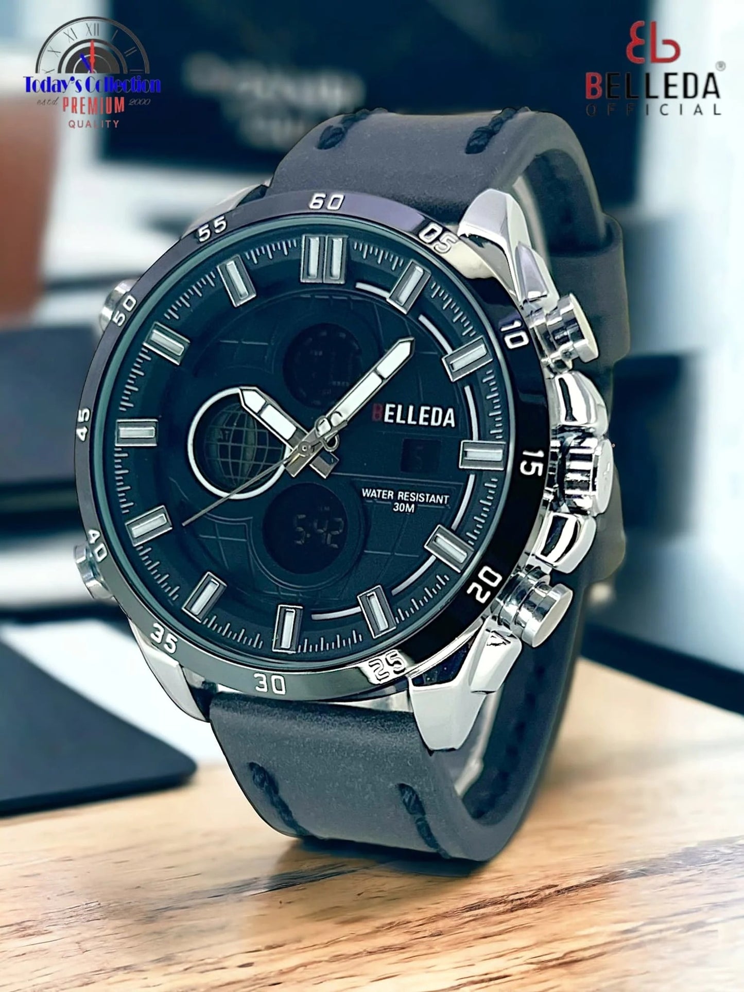 (B) Belleda Men’s Waterproof Watch – 100% Premium Leather Timepiece